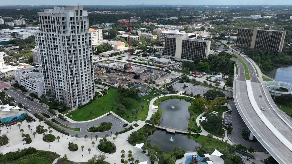 Construction underway on the 28-story, 400-unit apartment tower at the former Clearwater City Hall site