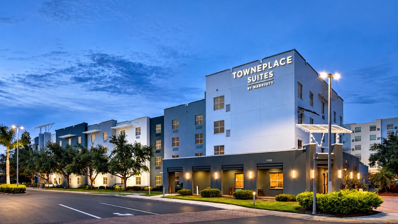 TownePlace Suites by Marriott Tampa Westshore/Airport near Tampa International Airport at dusk.