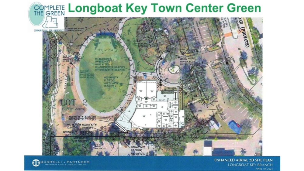 Site plan showing the proposed Sarasota County library at Longboat Key Town Center Green.