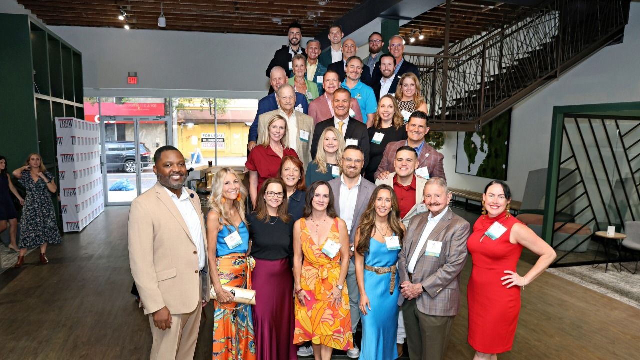 2026 Apogee Awards finalists gather for a group photo at the Finalist Reception at CI Group in Tampa.