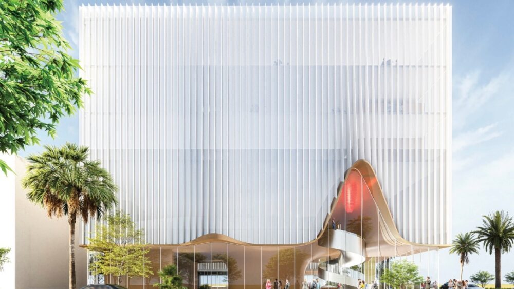 Architectural rendering of the planned Morean Art Center and Chihuly Collection expansion in downtown St. Petersburg.