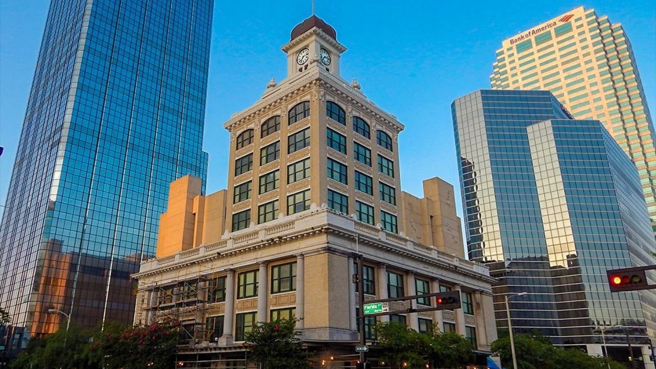 Tampa City Hall surrounded by high-rise buildings in downtown Tampa