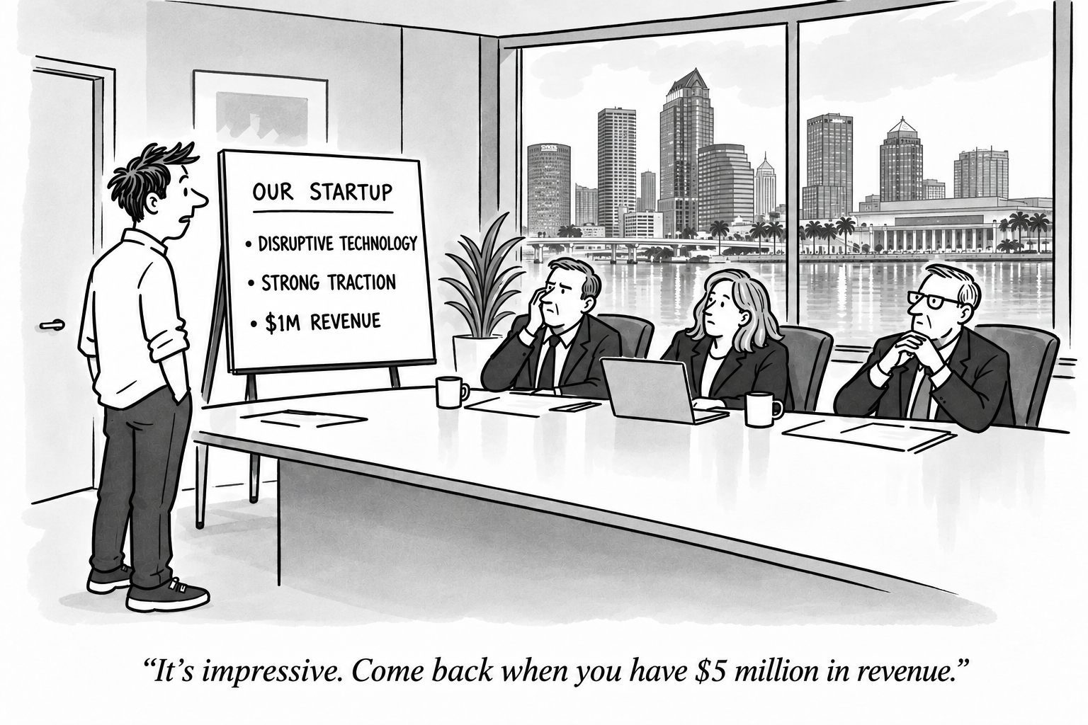 Tampa startup founder pitches investors on $1 million in revenue as venture capital firms seek higher growth benchmarks.