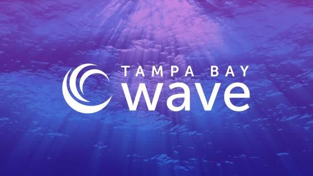 Tampa Bay Wave white logo on a purple and blue background with light rays.